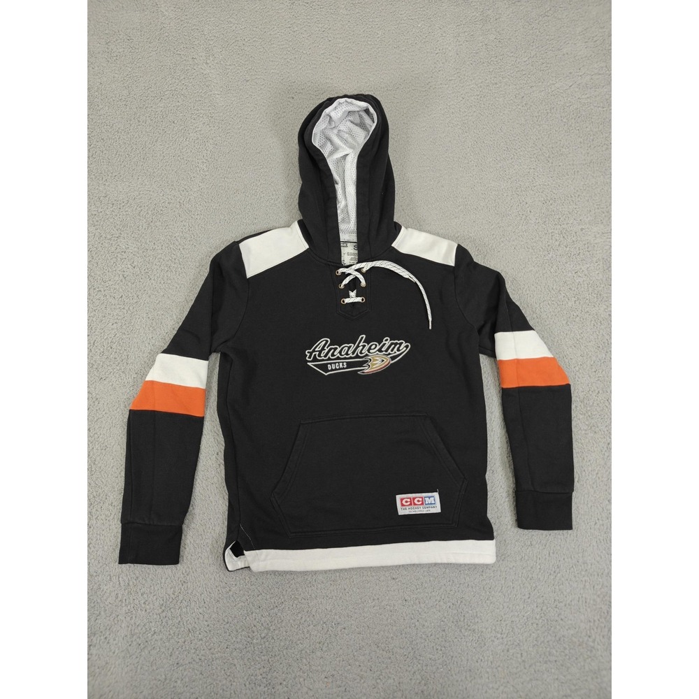 Anaheim Ducks Hoodie Womens Small Black Orange NHL Hockey‎ Pullover CCM Lace Up